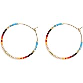 BXDA Gold Colorful Beaded Hoop Earrings for Women, Boho Handmade Rainbow Small Beads Circle Hoops Earings Hypoallergenic Holiday Prom Jewelry Gift