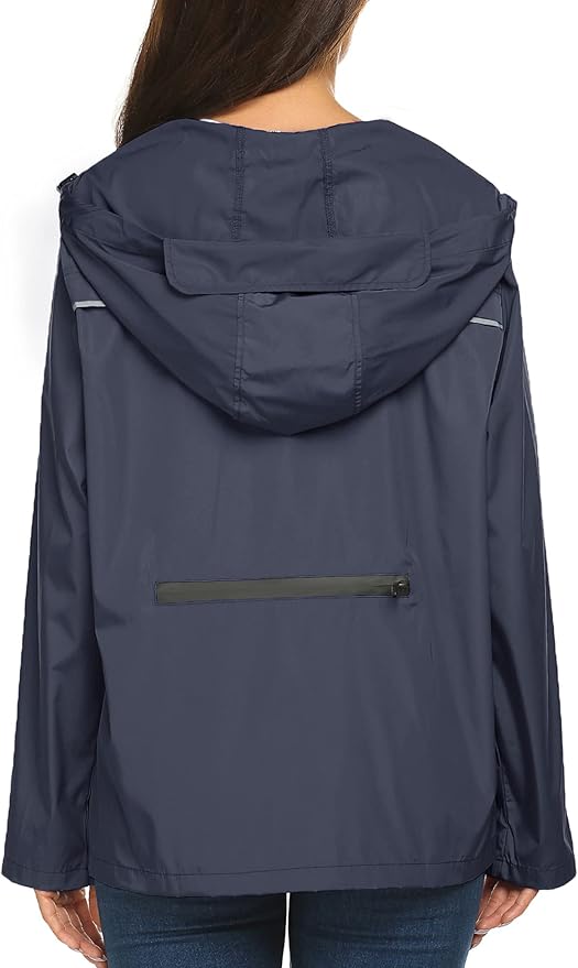 Avoogue Women's Short Lightweight Packable Raincoat with Back Zipper