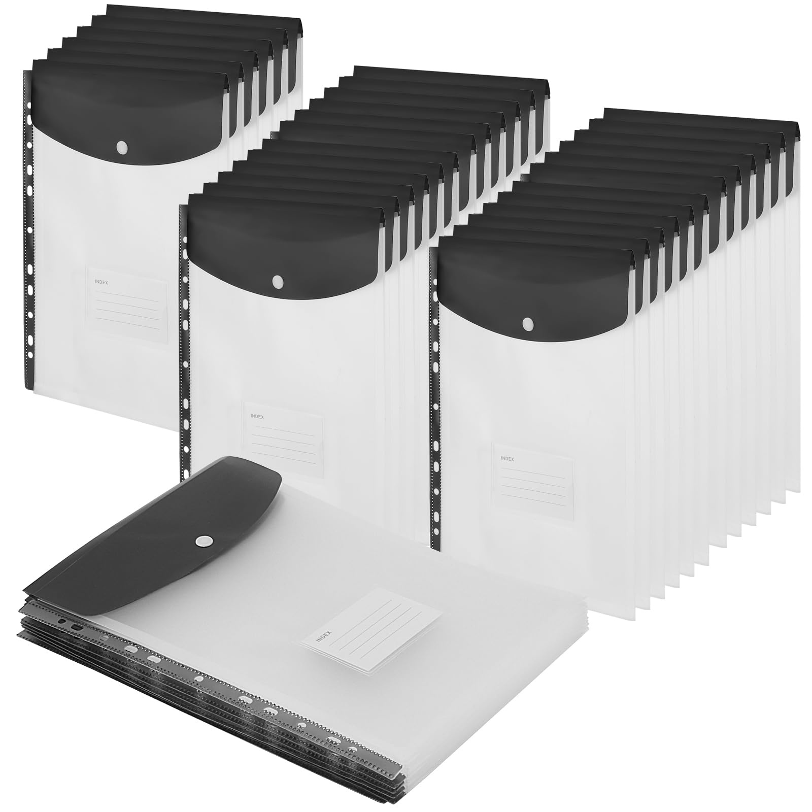 ZEONHAK 36 PCS Plastic Punched Wallets, A4 Folders, 11 Hole Ring Binder Punched Pockets for Office Documents