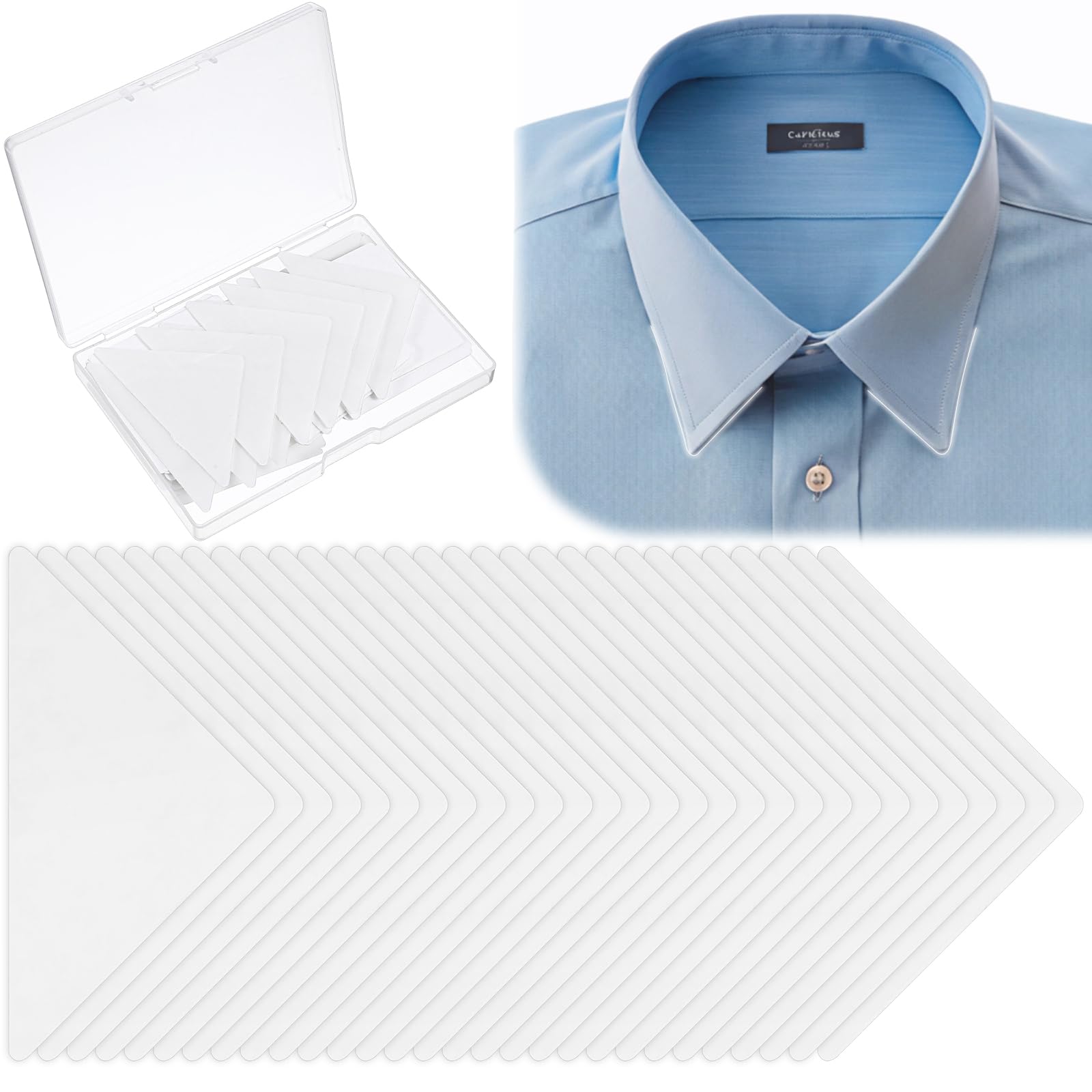 Photo 1 of 100 PCS White Collar Stays for Polo Shirts, Men's Collars Stays Triangle Shirt Collar Stay Anti-Buckling Shaper No Roll Clothes Hanger Stay Anti-Warping Edge Sticker for Women Men Dress Shirts