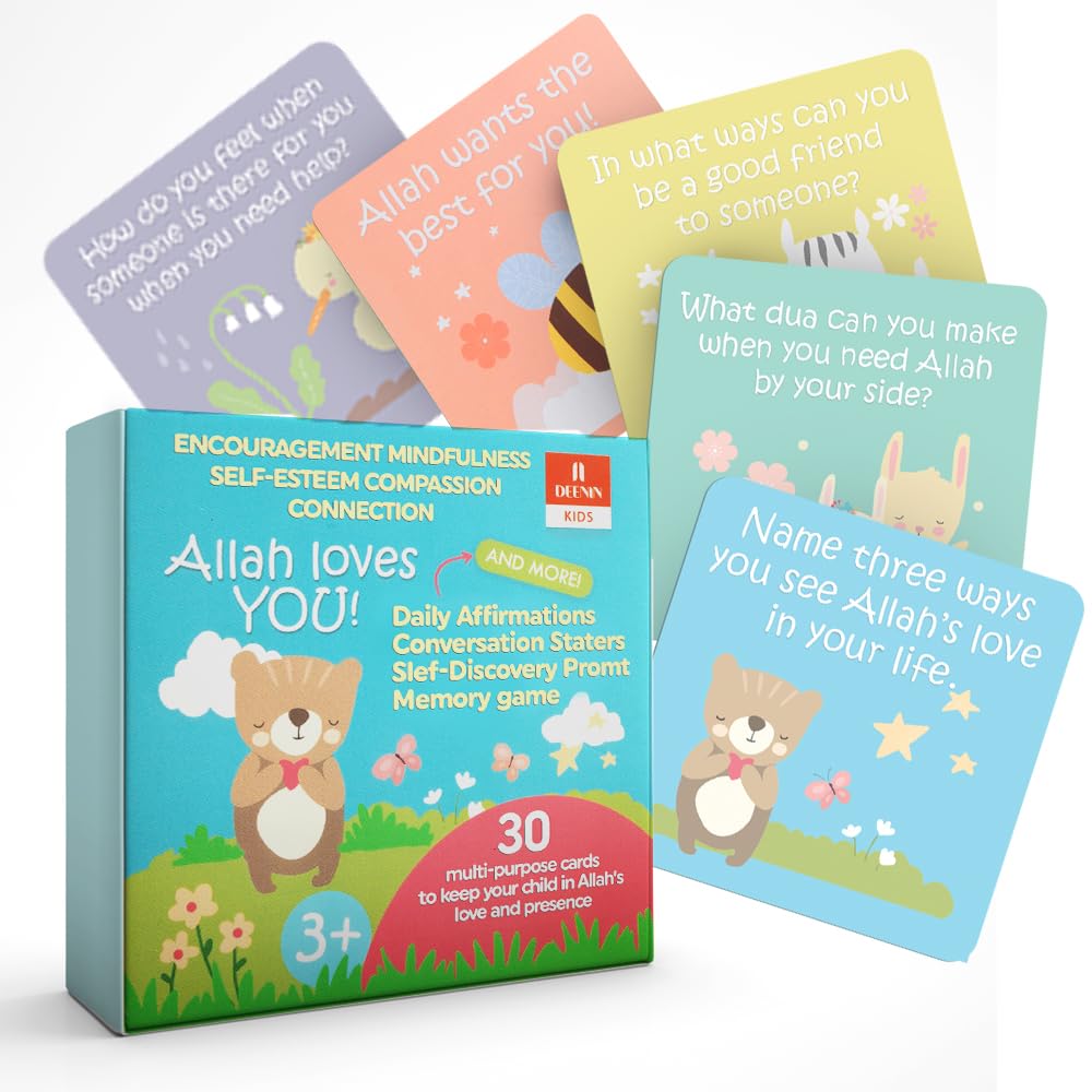 Kids Allah Loves You Affirmation Cards (Pack of 15 Pairs) & Memory Game – Daily Affirmations, Conversation Starters, Self-Discory Prompts - Educational and Motivational Tool