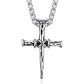MOO&LEE Men's Nail Cross Pendant Necklace with 24 Inch Stainless Steel Chain Faith Jewelry for Christian