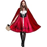 Colorful House Red Little Riding Hood Costume For Women, Christmas Halloween Party Dress with Cape Adult Role Playing