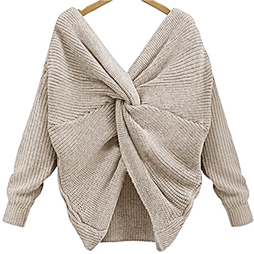 EMMA-Maglione-Donna-Primavera-V-sul-Retro-Maglia-della-Batwing-Elegante-Pullover