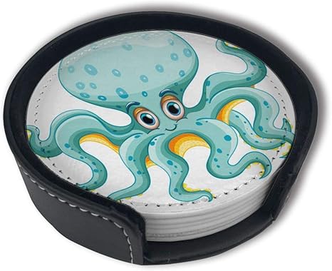 Posavasos de piel sintética con temática náutica de pulpo y medusa