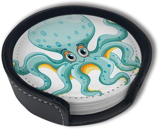 Posavasos de piel sintética con temática náutica de pulpo y medusa