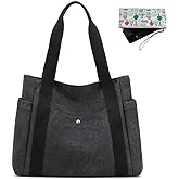 JIANLINST Women's Canvas Tote Handbags Multi-pocket Retro Casual Shoulder Bag Top Handle Satchel Tote Purse