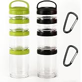 Manwetye 2PCS Stackable Snack Container and Protein Powder Shaker Cup, Portable Keychain with Twist Lock System, Leak-proof for School, Travel, Workout Fitness (Black, Green) Small size