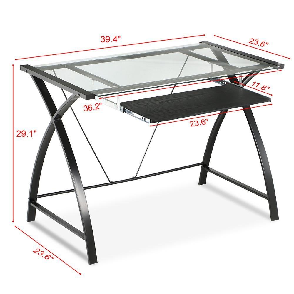 Yaheetech Black Glass Computer Desk W/Pull Out Keyboard Tray For Home