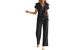 Caracilia Women 2 Piece Sets Summer Outfits Casual Half Zip Sweatshirt Sweat Pants Tracksuits Travel Two Piece Lounge Sets