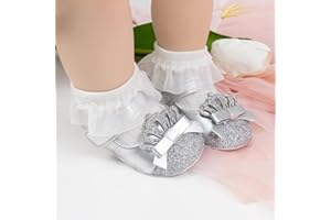 Baby Girls Mary Jane Flats with Bownot Non Slip Newborn Infant Toddler First Walker Cirb Dress Shoes Soft Rubber Sole Princes