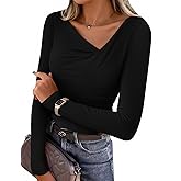 ZESICA Women's Long Sleeve Asymmetrical Neck Ruched Slim Fit Shirts 2026 Spring Fashion Outfits Going Out Tops