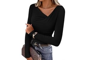 ZESICA Women's Long Sleeve Asymmetrical Neck Ruched Slim Fit Shirts 2025 Fall Fashion Casual Tee Going Out Tops