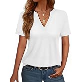 NORACORA Women's V Neck Short Sleeve T Shirt Summer Casual Tops Loose Fit Basic Blouses Trendy Fashion for Work Daily Wear