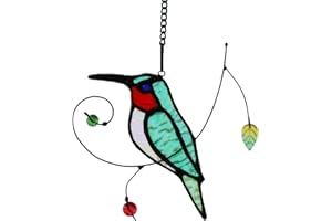 HAOSUM Hummingbird Stained Glass Window Hangings, Handmade Hummingbird Gift for Mom,Birds Decoration Outdoor Indoor Ornament for Kitchen Window,Green Unique Birthday Gifts for Women 5×5 INCH
