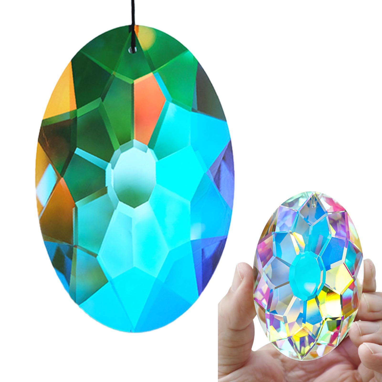 89mm Coating Hanging Window Crystal Prism,Rainbow Maker Glass Hanging Pendant Ornaments,Window Rainbow Suncatcher Decoration prism Suncatcher for Home Garden Decoration(COLOR:Colorful)