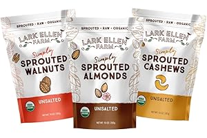 Lark Ellen Farm Variety Pack - Sprouted Raw Walnuts, Almonds & Cashews Unsalted, Certified USDA Organic, Gluten-Free Nuts Make A Great Healthy Snack, Individual Whole Nuts 10 oz - 3 Pack