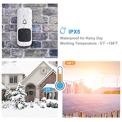 Clearance Wireless Doorbell for Home IPX5 Waterproof 1000 Feet Range Remote Door Bell Chime Kit (2 Push Button& 2 Receivers) 52 Chime Tunes/4 Level Volume Loud& LED Flash, No Batteries Required, White