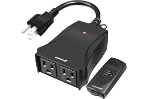 Fosmon Wireless Remote Control Outlet (2 Outlets, 80 Feet Range) ETL Listed Water Resistant Electrical Remote Outlet for Outdoor Lights, Kitchen Appliances & Household Appliances (Battery Included)