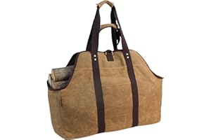 Firewood Carrier Bag, Waterproof Waxed Canvas Log Tote with Padding Handle, Heavy Duty for Firewood, Outdoor Use
