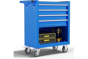 OAKANDO 4-Drawer Meatl rolling tool chest with wheels,Tool Storage Cabinet With Locking System，toolbox with wheels for Garage, Warehouse, Workshop, Repair Shop (Blue, 4-Drawer)
