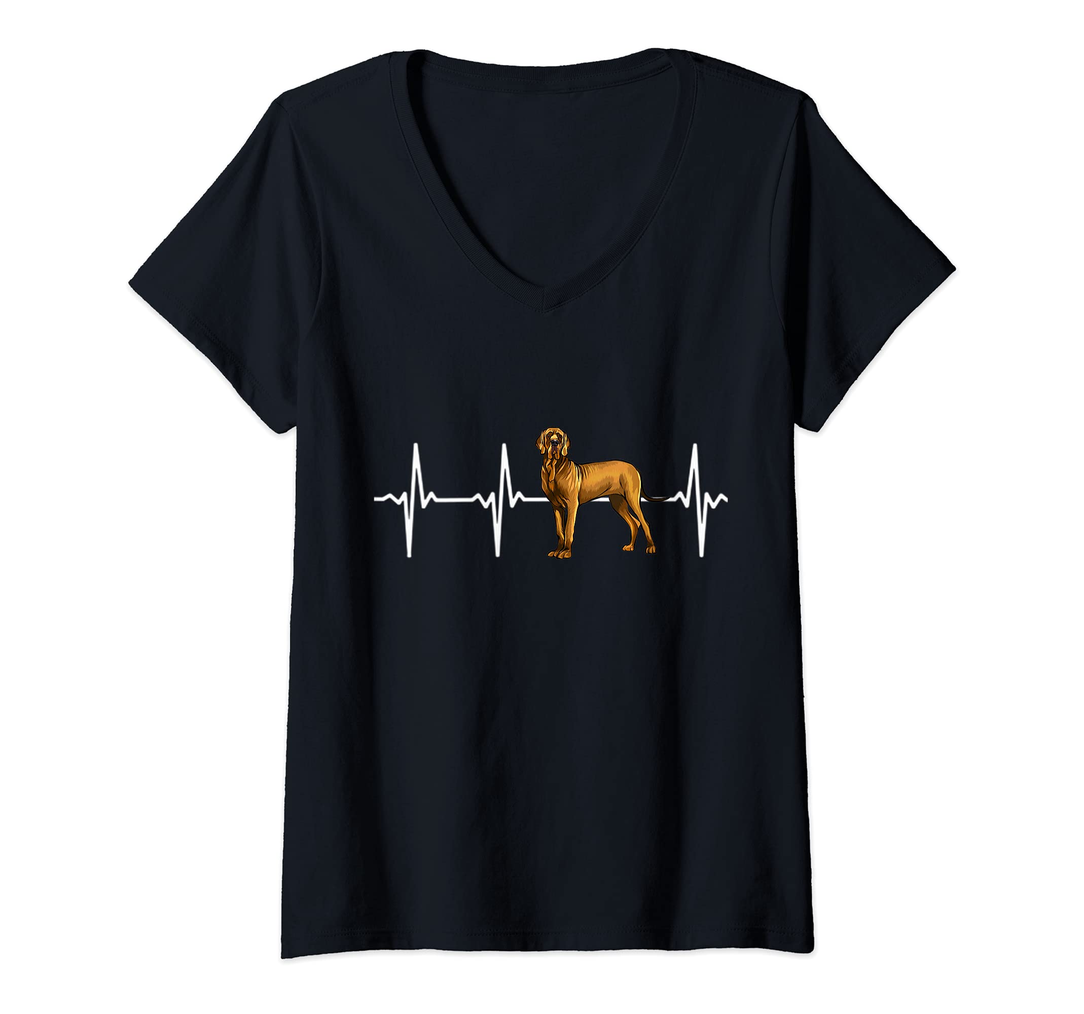 Womens Brown Great Dane Heartbeat Love My Dog V-Neck T-Shirt