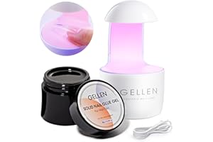 Gellen Solid Nail Glue Gel Kit - 8g Gel and 8w Mini UV Light LED Lamp for Cured Nails, Press on Glue for Acrylic Fake Tips, Salon Art DIY at Home