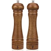 XWXO Wood Salt and Pepper Mill Set - Adjustable Ceramic Grinders, Oak Wood Shakers for Kitchen, 8 Inches, Pack of 2