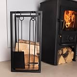 Charles Bentley Log Holder & Tool Set Black Iron Matte Fireside Companion 10kg view 2