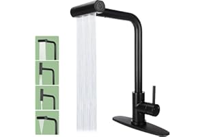 Bietor 4 Mode Kitchen Faucets, Matte Black Kitchen Sink Faucet with Pull-Down Sprayer, Stainless Steel Single Handle Pull Out Sink Faucet 1 or 3 Holes Deck Mount for Laundry, Bar, Rv, Camper