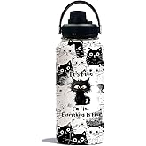 WWHSAI Cat Lover Gifts, Everything Is Fine I'm Fine Black Cats Water Bottle Travel Tumbler 32Oz, Christmas Birthday Gift for Cats Lovers Women Cup Cute Cat Themed Stuff Funny Coffee Mugs