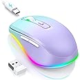 Wireless Mouse Jiggler - LED Wireless Mice with Build-in Mouse Mover, Rechargeable Moving Mouse for Laptop with Undetectable Random Movement Keeps Computers Awake - Purple to Green