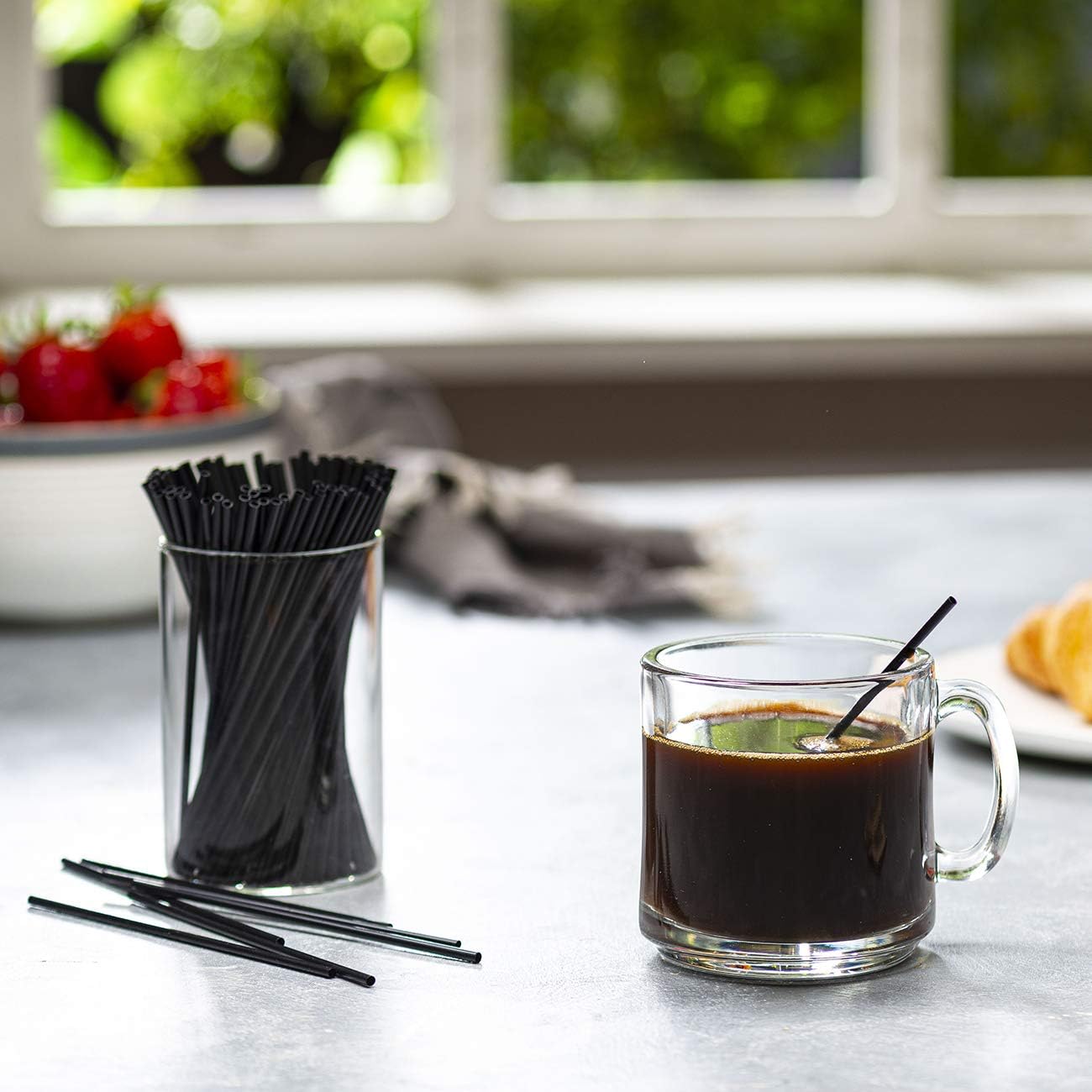  | [1000 Bulk Pack] 5 Inch Plastic Sip Stirrers/Straws - Disposable Stir Sticks for Coffee & Cocktail - Black: Swizzle Sticks