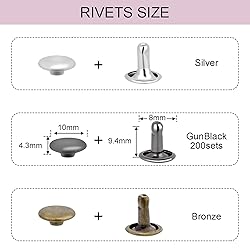 200Sets Rivets for Leather, 10mm Double Cap Leather