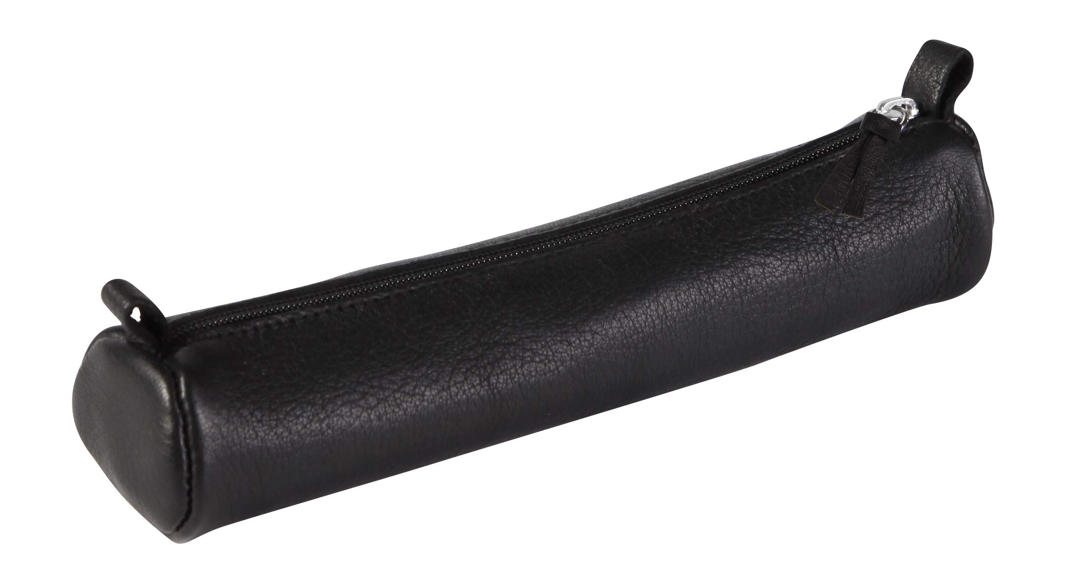 Clairefontaine 8327C - One Small Round School Pencil Case - Dimensions: Ø3,5x18 cm - Made of Genuine Lambskin Leather - Antique Black Colour - Practical