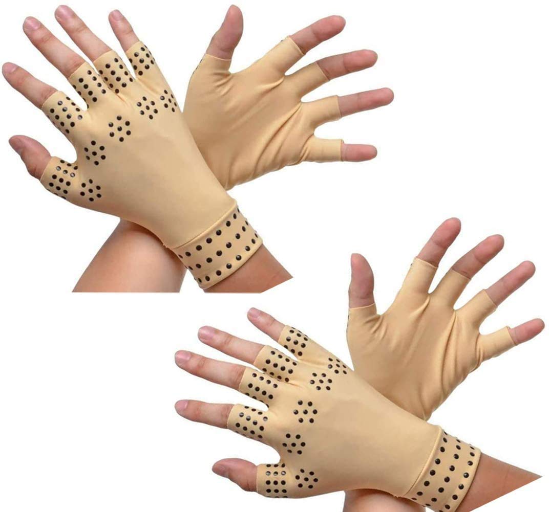 RZJZGZ 2 Pack Arthritis Gloves Compression Gloves Fingerless Gloves Magnetic Arthritis Fingerless Gloves Relief Hand Pain Relief Joints (Nude)