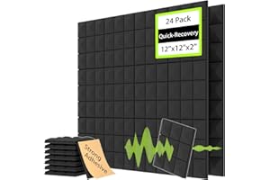 EEKIYA Acoustic Wall Panels with Quick-Recovery, Self-Adhesive Sound Proof Foam Panels for Walls, Acoustic Panels Sound Absorbing for Recording Studio, Home, Office (24pack, 12"x12"x2", Mushroom)