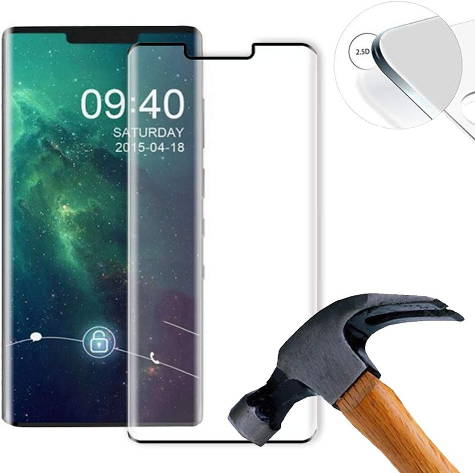 Lusee 2 X Pack (Full coverage) 3D Tempered Glass Screen Protector Film for Huawei Mate 30 Pro 5G 6.53 Inch Hardglass Display Screenprotector 9H 0,3mm (Black)