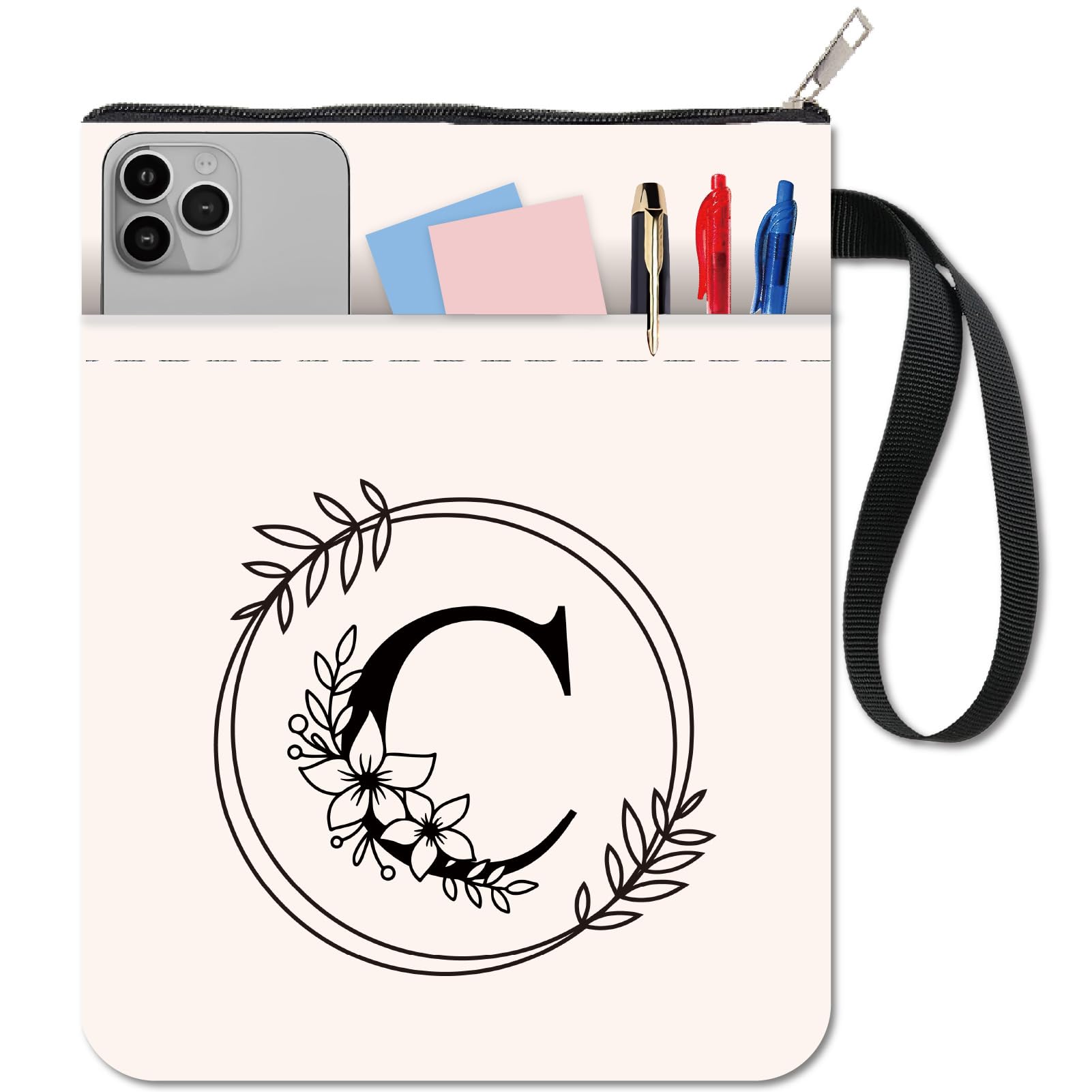 CRASPIRE Letter C Book Sleeve Flower Book Covers White Book Protector for Paperbacks Washable Fabric Cloth Book Cover with Zipper and Extra Sleeve Pocket for Book Lovers Classmate Gifts