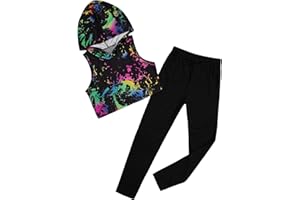 Girl's 2 Piece Outfits Tie Dye Print Hooded Crop Tank Top and Leggings Clothing Sets