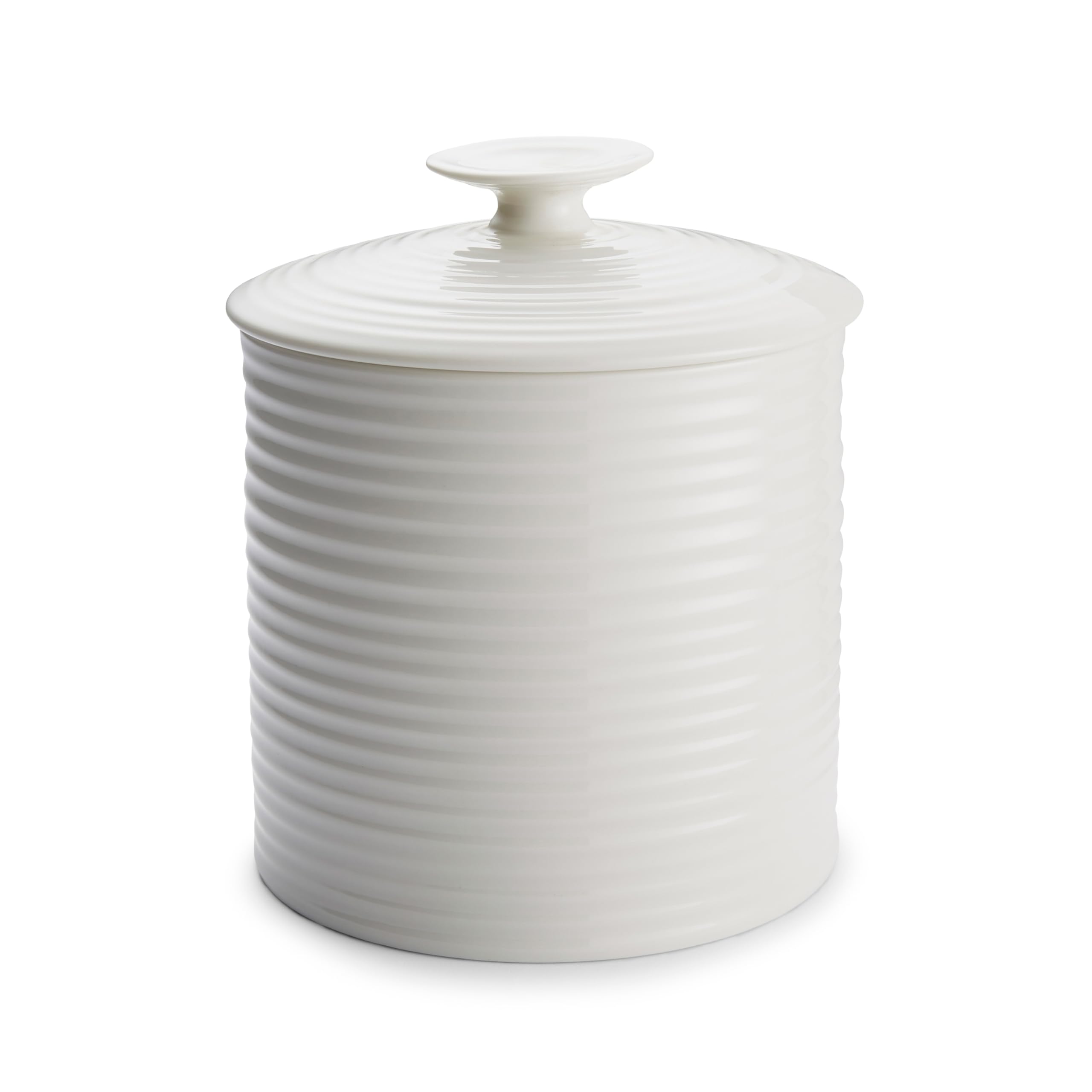 Portmeirion x Sophie Conran Large Porcelain Storage Jar with Lid and Integrated Handle - Signature Ripple Exterior, Stylish and Durable White Cookie Jar, 19.5cm