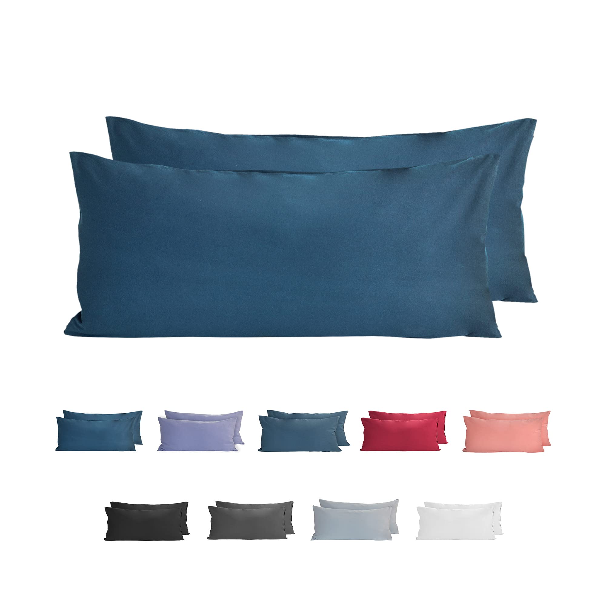 Komfortec 100% Cotton Cushion Covers Set of 2 40 x 80 cm, Super Soft Premium Jersey Pillowcase 150 g/m², Cushion Cover, Deep Sea Blue — image 1
