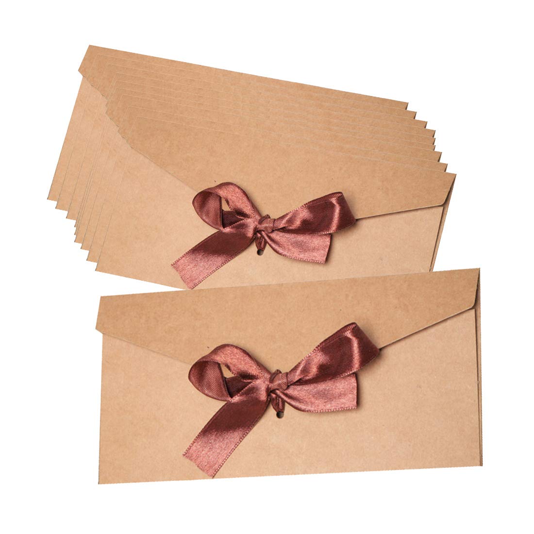 10Pack Kraft Paper Envelopes Gift Card Envelopes with Ribbons,Retro Vintage Envelopes for Wedding Birthday Graduation Fathers Day Party Invitations and Baby Shower