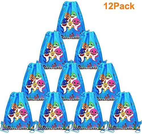 Xplanet 12 Pack Shark Drawstring Party Bag, Dinosaur Drawstring Backpacks Gifts Bags Birthday Party Supplies Favor Bag for Kids Children Boys Baby Shower Blue (Royal Blue)