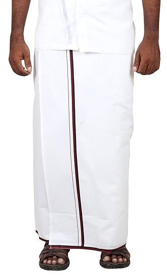 Men's Cotton Single Dhoti (White, Free Size) DMK