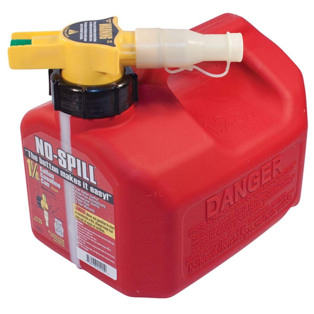 Stens 765-100 Red No Spill Fuel Can, Push button control, Auto Flow stop, EPA, California and CPSC compliant, 1-1/4 gal, 10" Depth x 8" Width x 9" Height