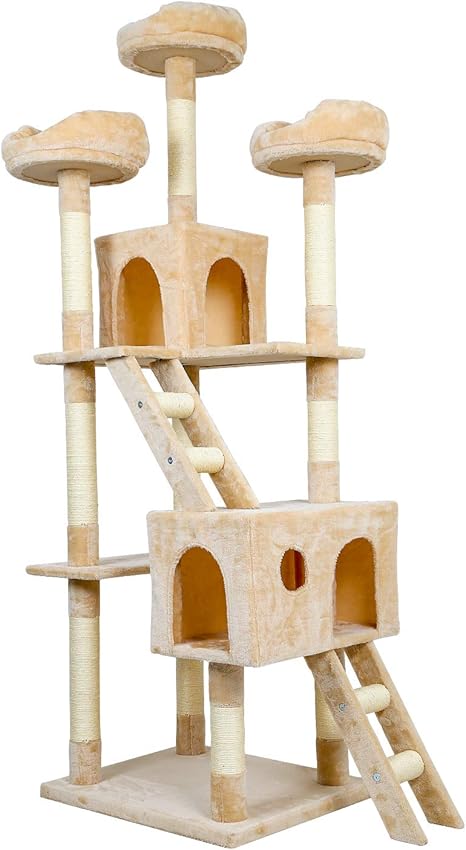 Meerveil Arbre A Chat Griffe De Chat Cadre D Escalade De Chat Planche A Gratter Jouet Boule De Cheveux Suspendu Double Plateforme Hamac Hauteur 186cm Beige Amazon Fr Animalerie