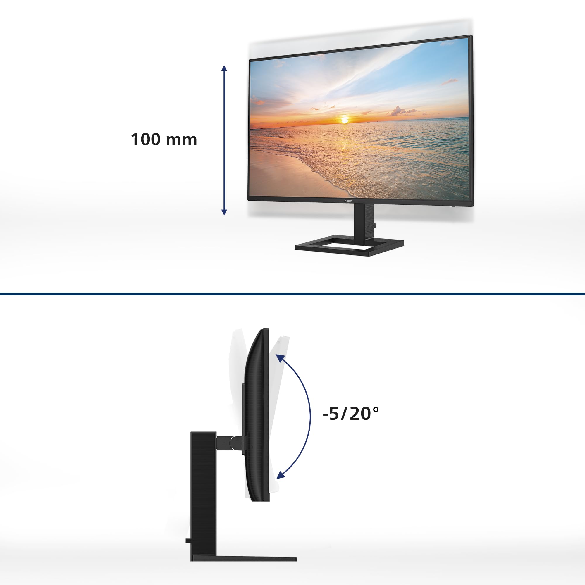 Philips 27E1N1600AM - 27 Zoll Quad HD Monitor, Lautsprecher, höhenverstellbar (2560x1440, 100Hz, 1x HDMI 1.4, 1x USB-C (65W PD), USB Hub) schwarz 5