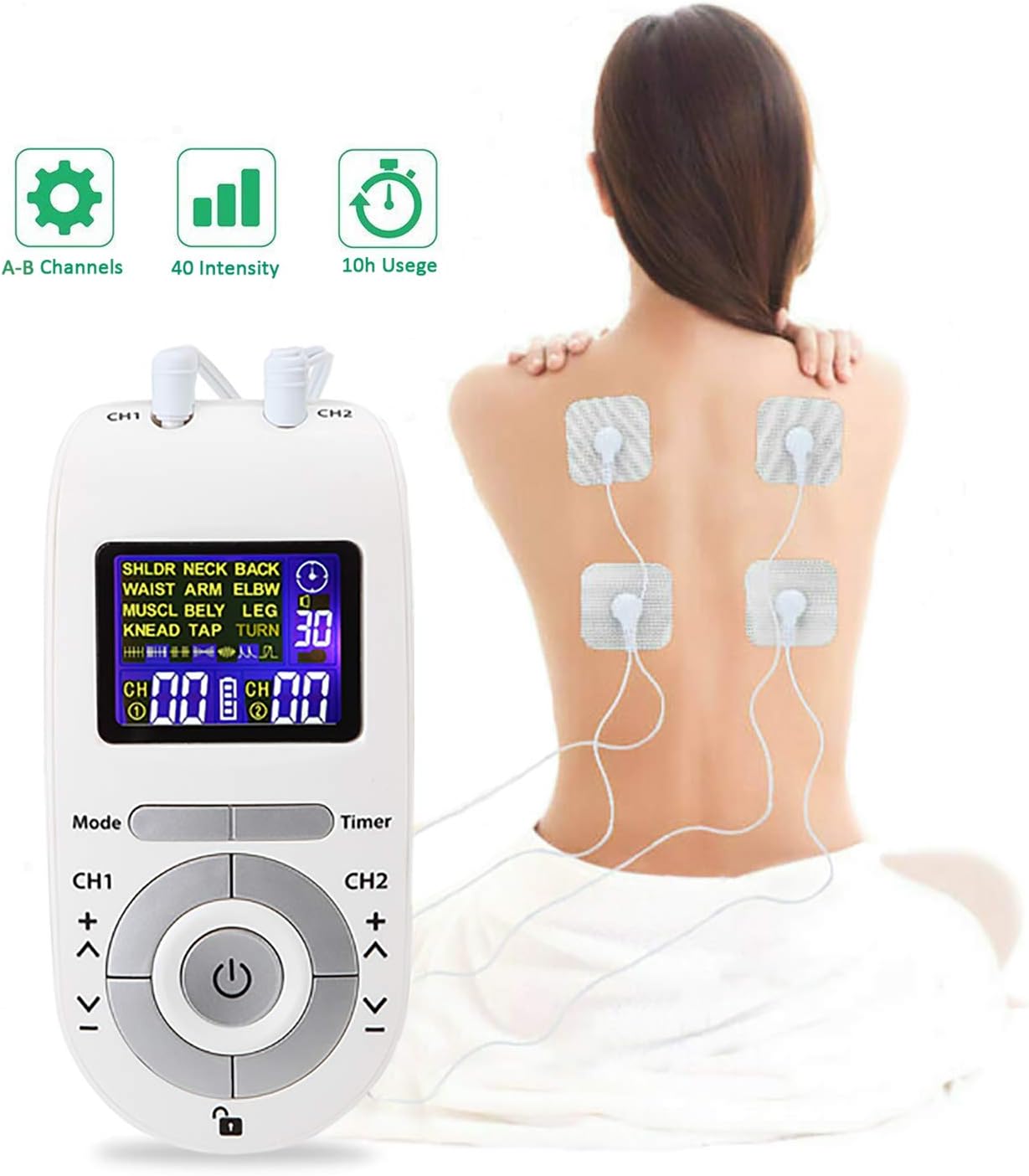 Tens Machine For Pain Relief,Full Body Acupuncture Massage Muscle Pain Relief Treatment for Pain Management with Digital LCD,12 Modes,40 intensity,AB Channels