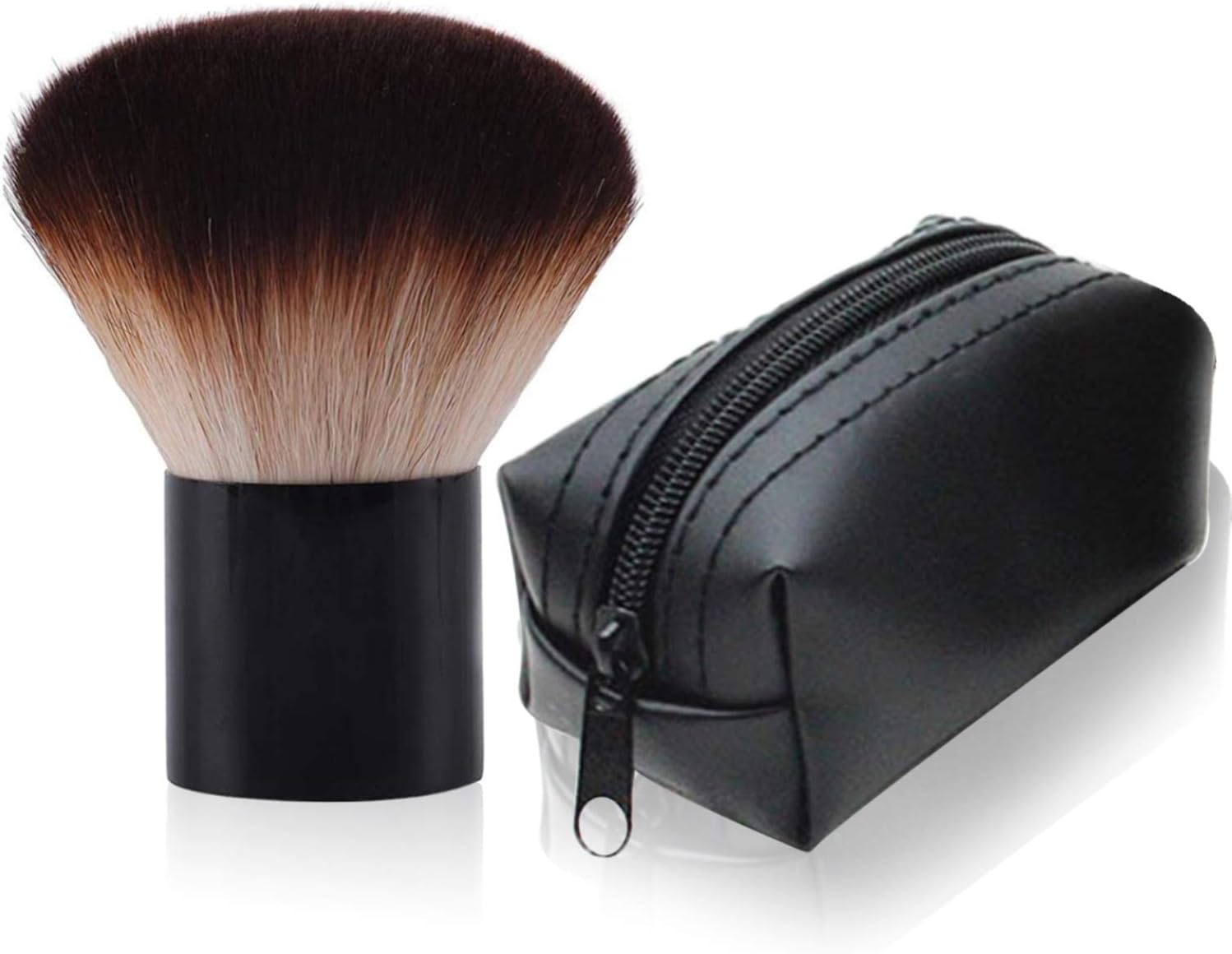 Kabuki Face Brush Professional Mushroom Shaped Soft Foundation and Powder Makeup Brush with Black Travel Bag for Mineral Blending Blush Buffing or Nail Arts Dust Clean